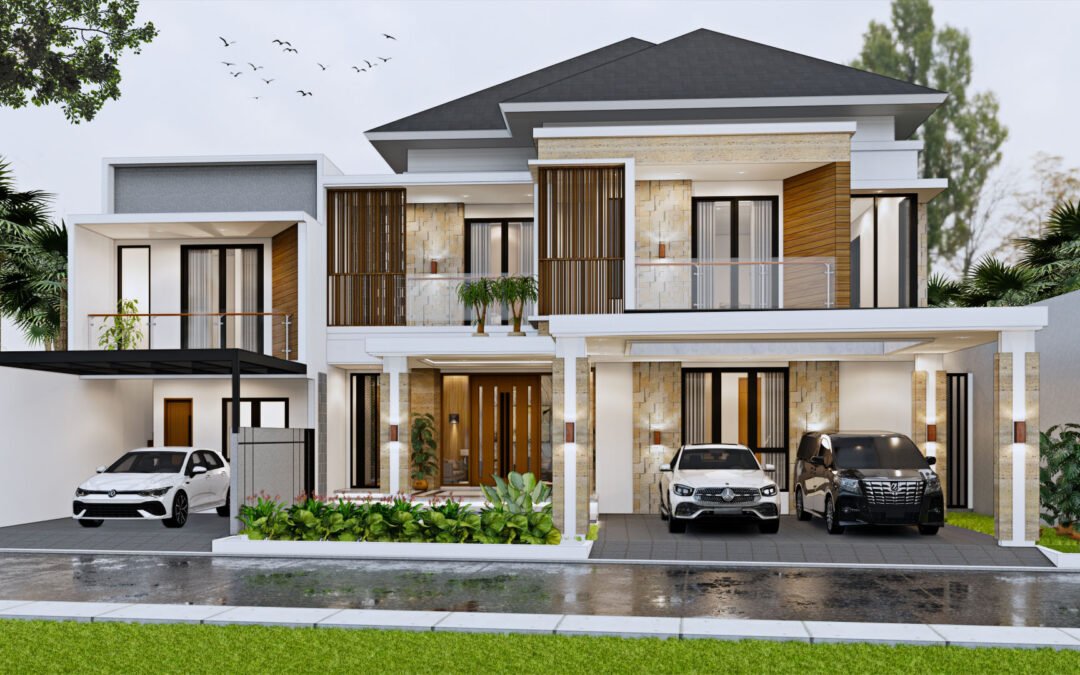 Desain Rumah Modern Tropis 2 Lantai Ukuran 20 m x 24 m di Bali