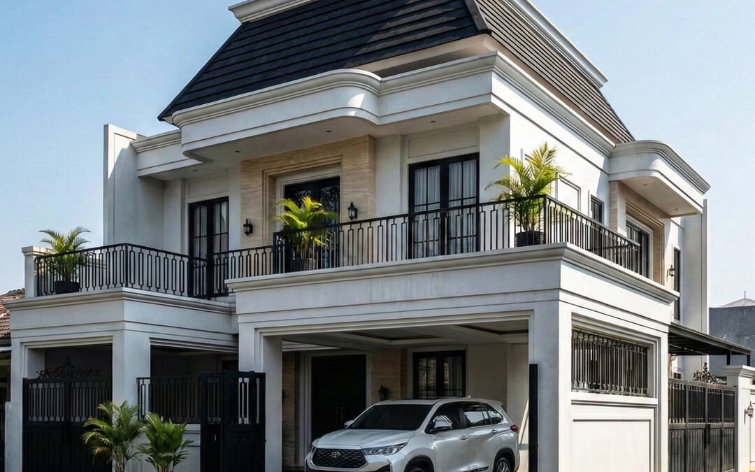 Desain Rumah Classic 2 Lantai Ukuran 12,8 m x 18 m di BSD