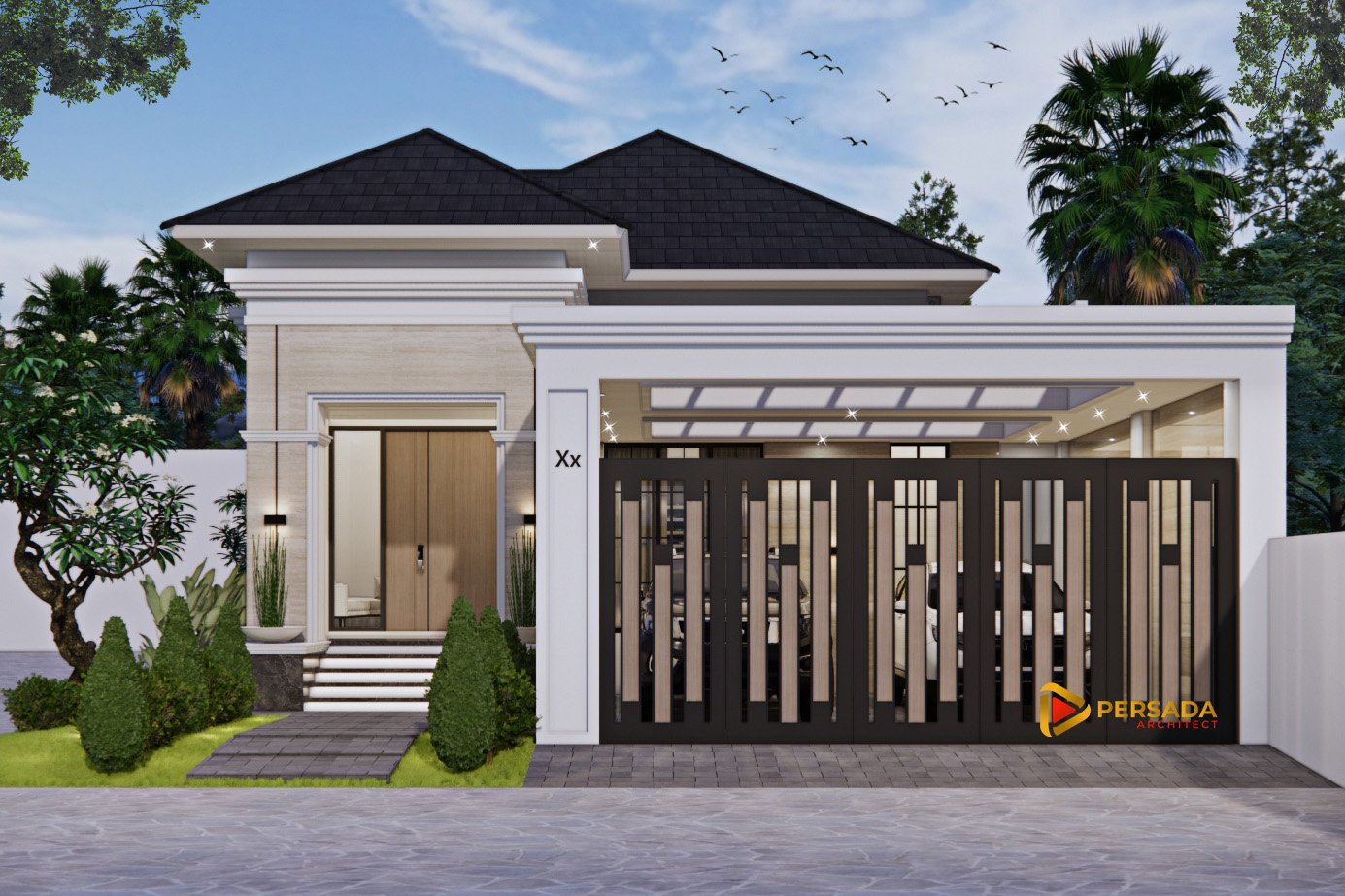 desain rumah 1 lantai tropis