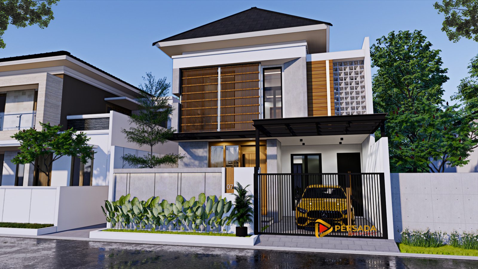 desain rumah modern tropis 9x16