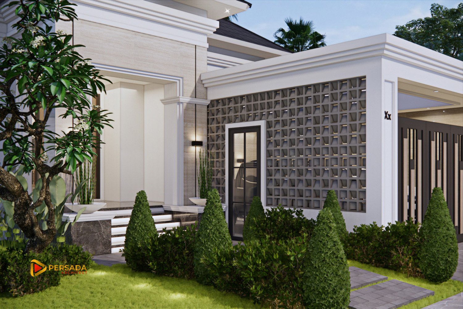 desain teras rumah tropis asri