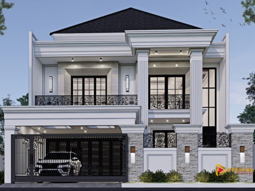 Desain Rumah Classic 2 Lantai Ukuran 12 m x 25 m di Samarinda