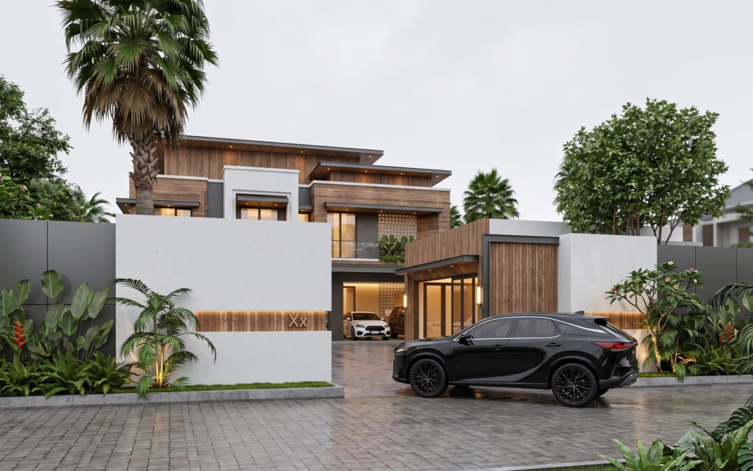 Desain Rumah Modern Tropis Ukuran 37 m x 49 m di Riau