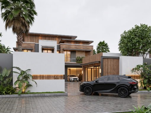 Desain Rumah Modern Tropis Ukuran 37 m x 49 m di Riau