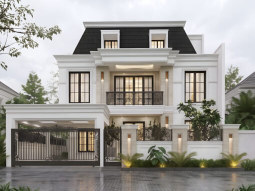 Desain Rumah Classic Tropis Ukuran 15 m x 18 m di Cempaka Putih, Jakarta Pusat